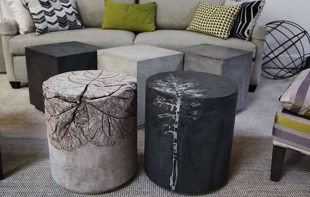 Pliny end tables and concrete squares as coffee tables