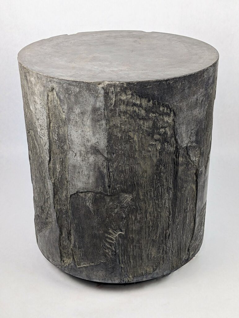 Vertigo, dark grey concrete side table with paper bark impression