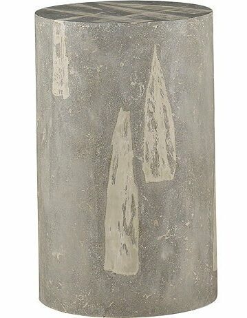 grey concrete side table with corn husk impressions