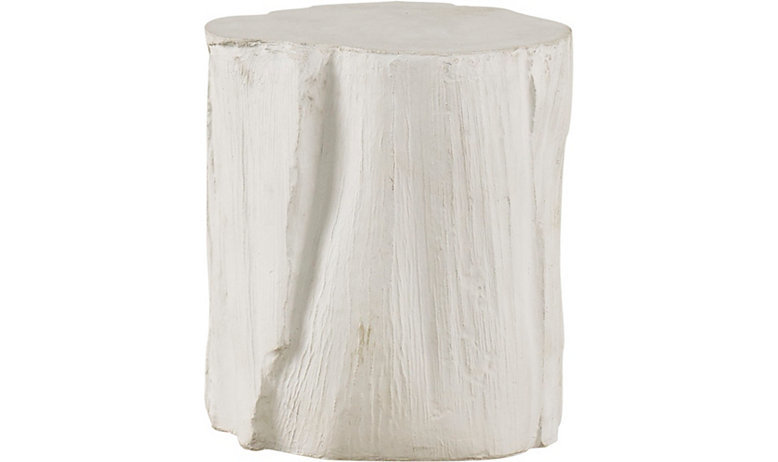 sculptural and textured white concrete wood-like palm stump end table