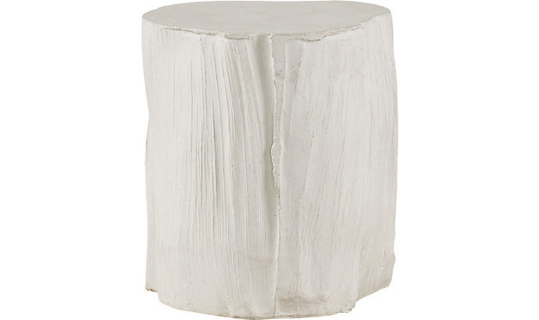 sculptural and rustic white concrete palm stump side table