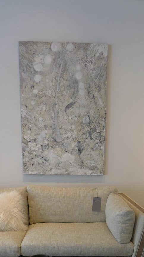 abstract botanical concrete panel in various brown, beige, and grey tones